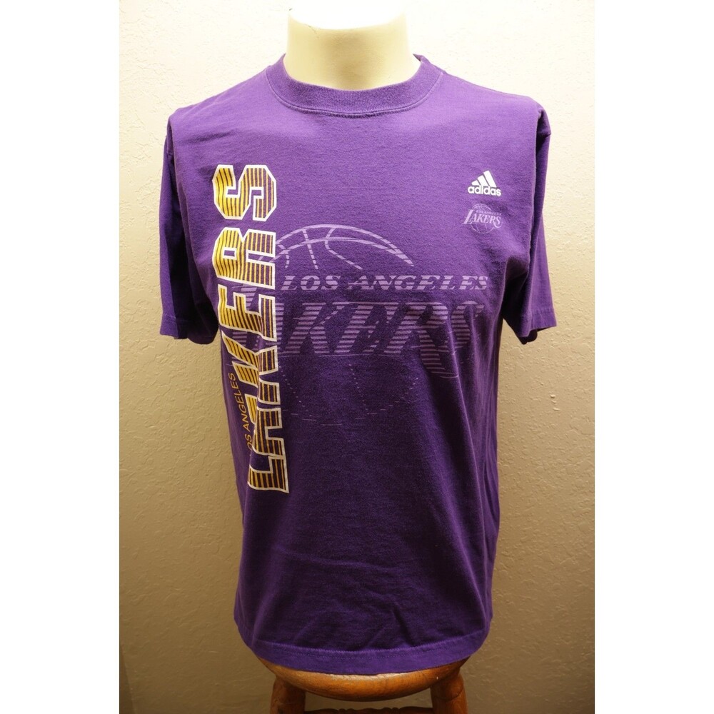 Vtg Los Angeles Lakers Adidas Purple T Shirt Mens Large L 100% Cotton NBA Graphi